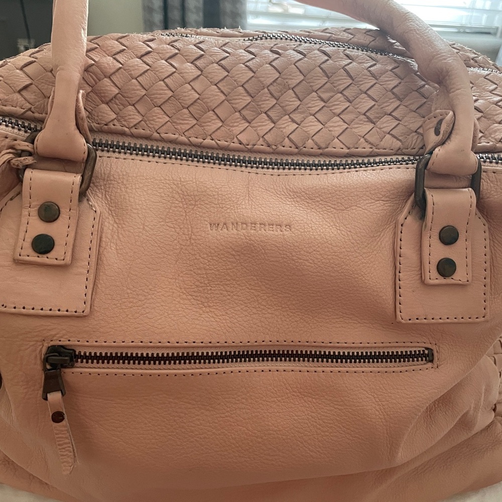 Wanderers Travel Co Blush Woven Salerno Duffle Leather Travel Bag